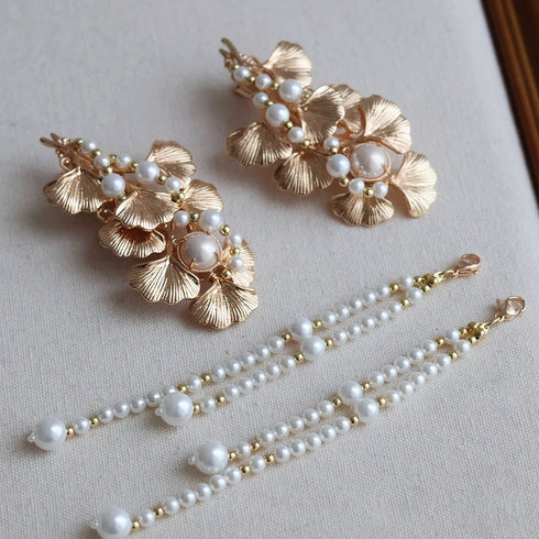 Gold Leaf and Pearl Hair Barrette with Tassels